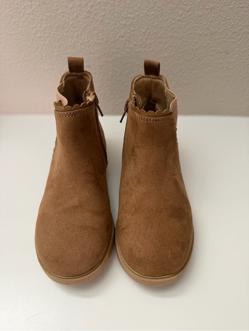 Tucker + Tate Girls Brown Suede Scalloped Ankle Boots